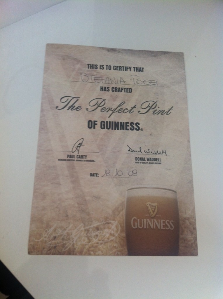 Il mio diploma di spillatrice Guinness